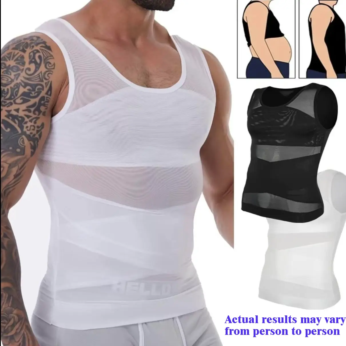Men's Compression Tank Top Shapewear - Nylon-Spandex Mesh Fabric Undershirt with Soft, Breathable Back Support for Workouts, Daily Wear
