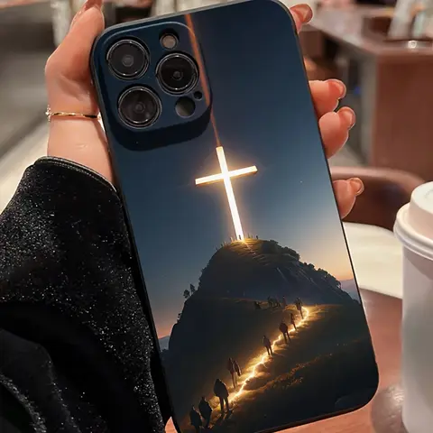 1.2mm Durable Customized Soft Silicone iPhone Case Casing Cover - Shining Cross Christ Pattern, Full Body Shockproof, Gentle Handfeel, Slim Profile, Non-Slip, Easy to Carry, for iPhone 17,16 Pro Max,15 Plus,14 Pro,14,13,12,11,XR,XS,Air,E