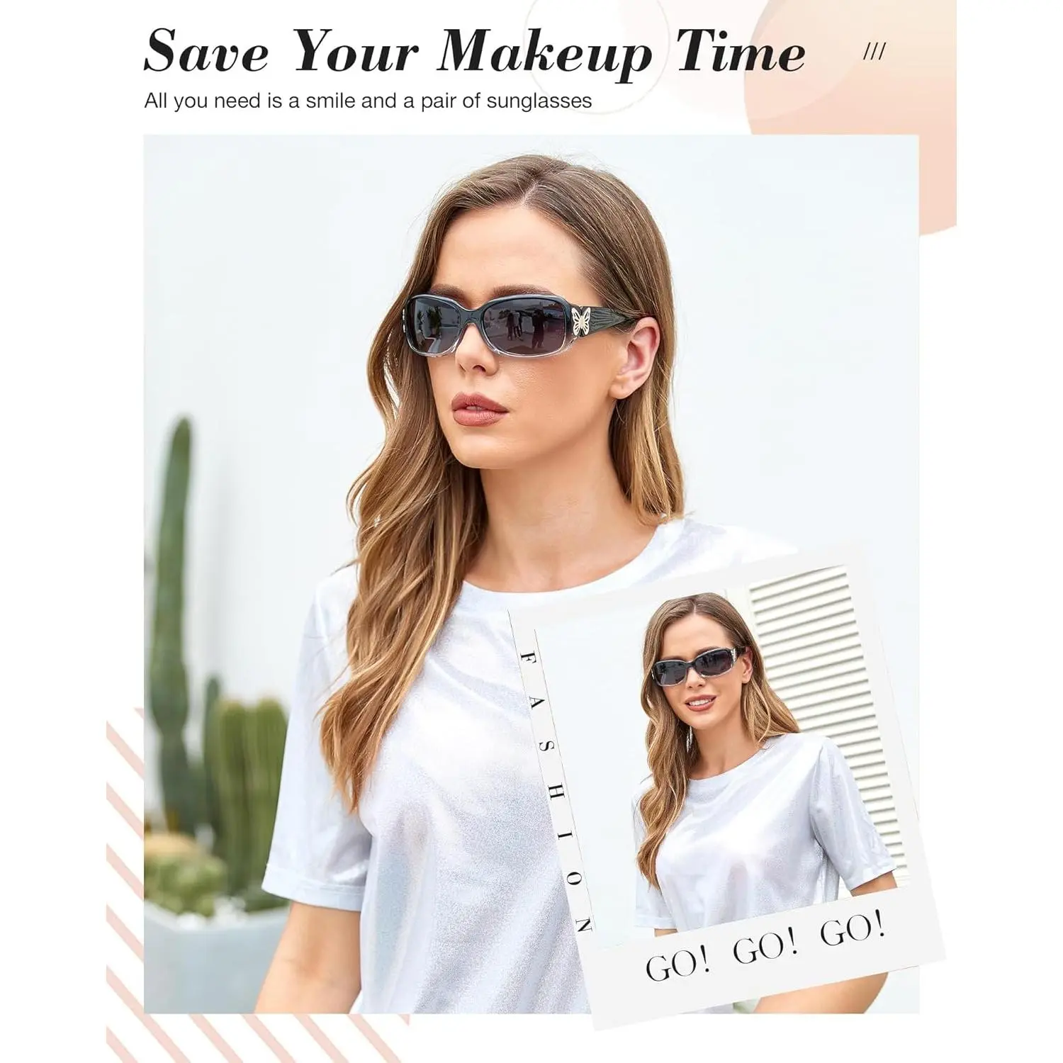 Polarized Sunglasses for Women, Fashion Butterfly Decoration Driving Fishing-99.99% UV Protection