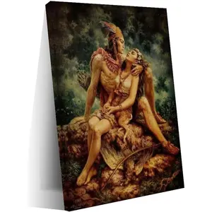 Aztec King And Chicano Woman Portrait Poster 4 Canvas Art Wall Printing Office Bedroom Aesthetic Living Room12x18inch(30x45cm) Frame-style