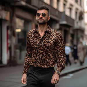 Leopard Men's Shirts For Man Clothing 3D Print Long-sleeve Fashion Casual Holiday Mens Floral Camisa Hawaiian Social Reserva Tops Menswear