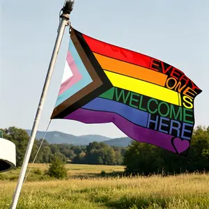 3x5 Ft Everyone Is Welcome Here Progress Pride Flag, Inclusive Rainbow Outdoor Banner, Fade‑Resistant Equality Flag for Yard, Patio & Home Decor