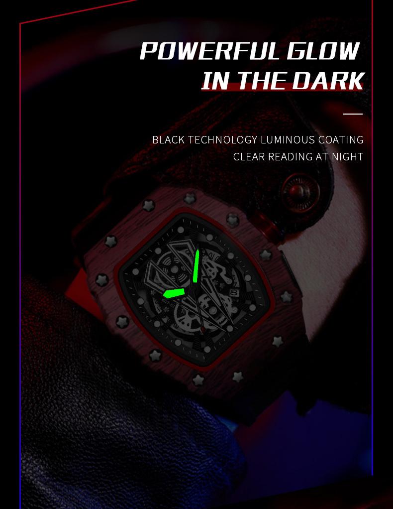 Men's Carbon Fiber Skeleton Tonneau Watch, Black Silicone Band, Sporty Quartz Wristwatch Men's Carbon Fiber Skeleton Tonneau Watch, Black Silicone Band, Sporty Quartz Wristwatch