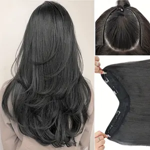 U Part Wig Straight Hair Wigs For Women 18Inches U Shape Clip In Half Wigs Natural Color Invisible Seamless Hair Extension Full Head Long Clip In On Hair Pieces For Women Black Brown Hair Clips Hair Accessories Halloween Christmas