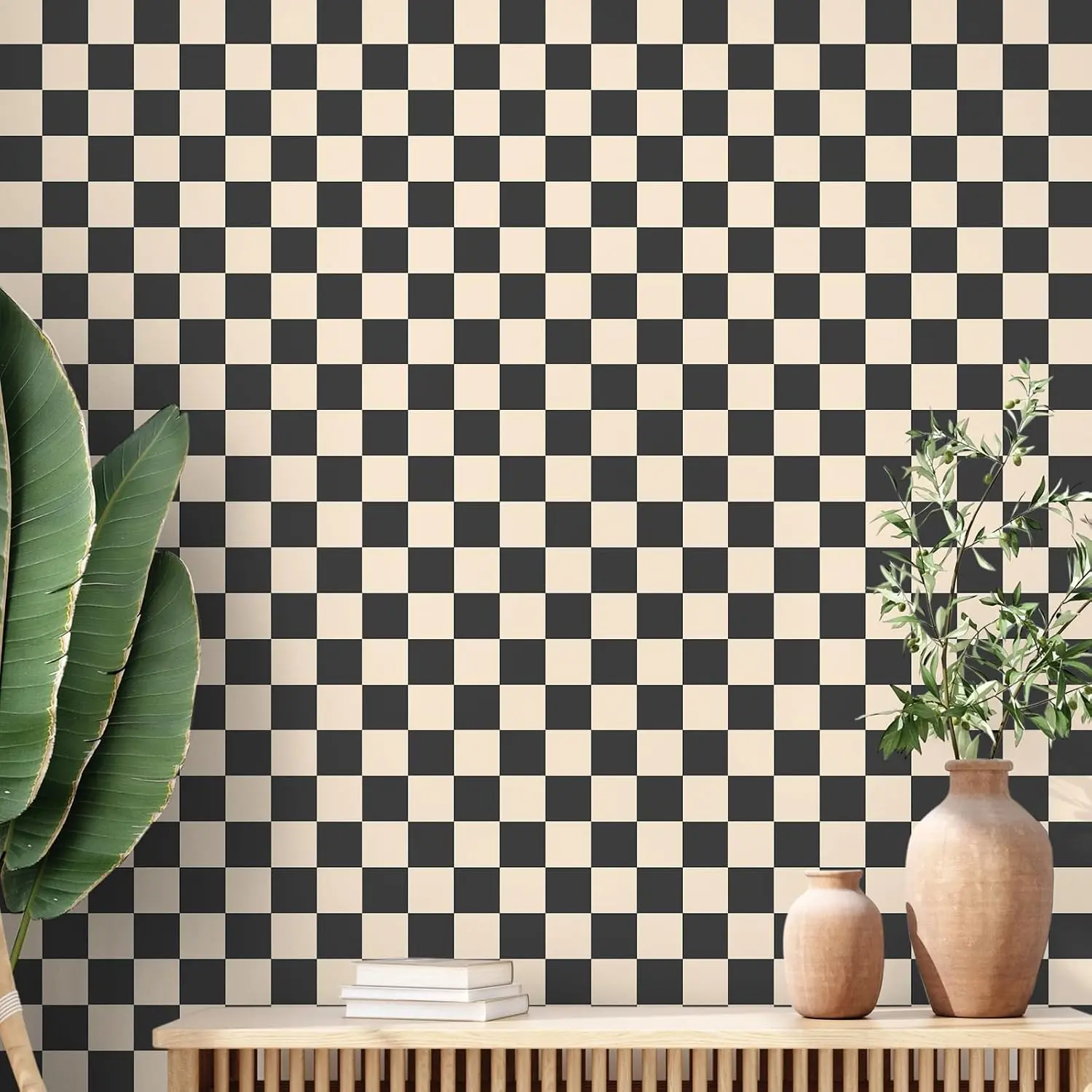 Black Brown Checkered Peel and Stick Wallpaper Gingham Plaid Waterproof Contact Paper Checkerboard Decor for Bathroom Cabinet 15.75'' x 118"