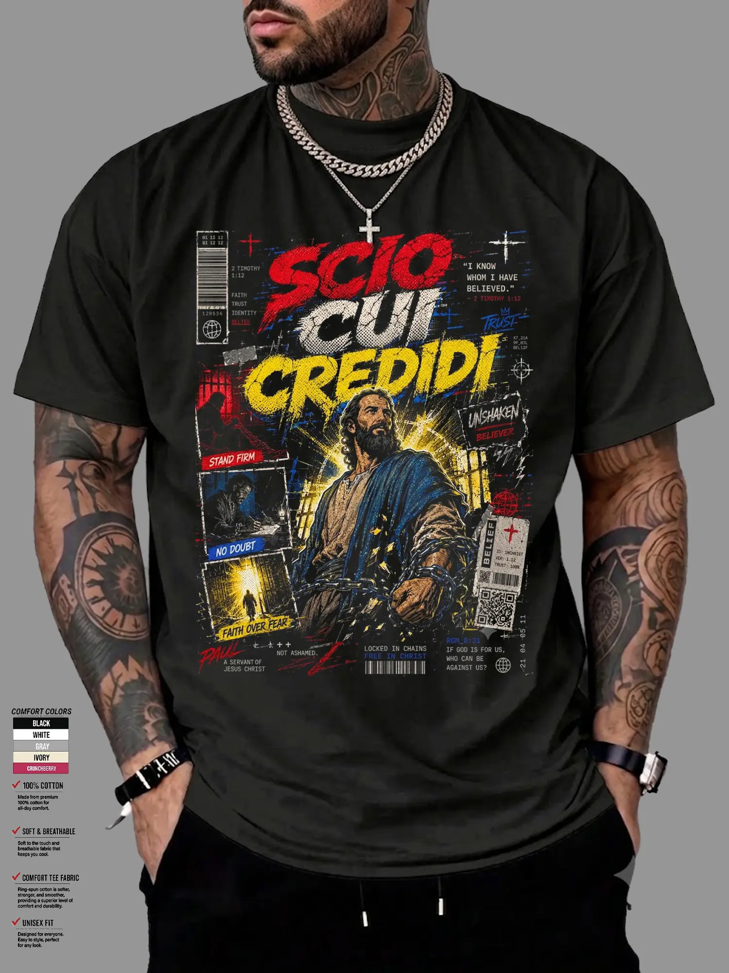 Scio Cui Credidi SVG PNG Design, Retro Catholic Christian Shirt, Vintage Bible Quote Sublimation, Comfort Colors Style Faith Graphic Tee, Religious Apparel