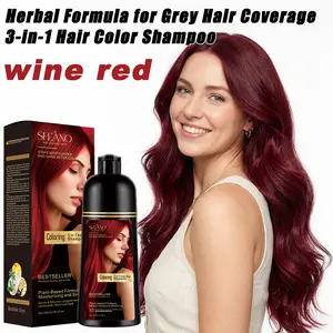 3 in 1 Hair Dye Shampoo,wine-red hairdye，Herbal Ingredients,Contains Ginseng Extract,Can cover gray hairs,Natural Haircoloring,Plant Haircare, black brown Burgundy hair dye,Salon。