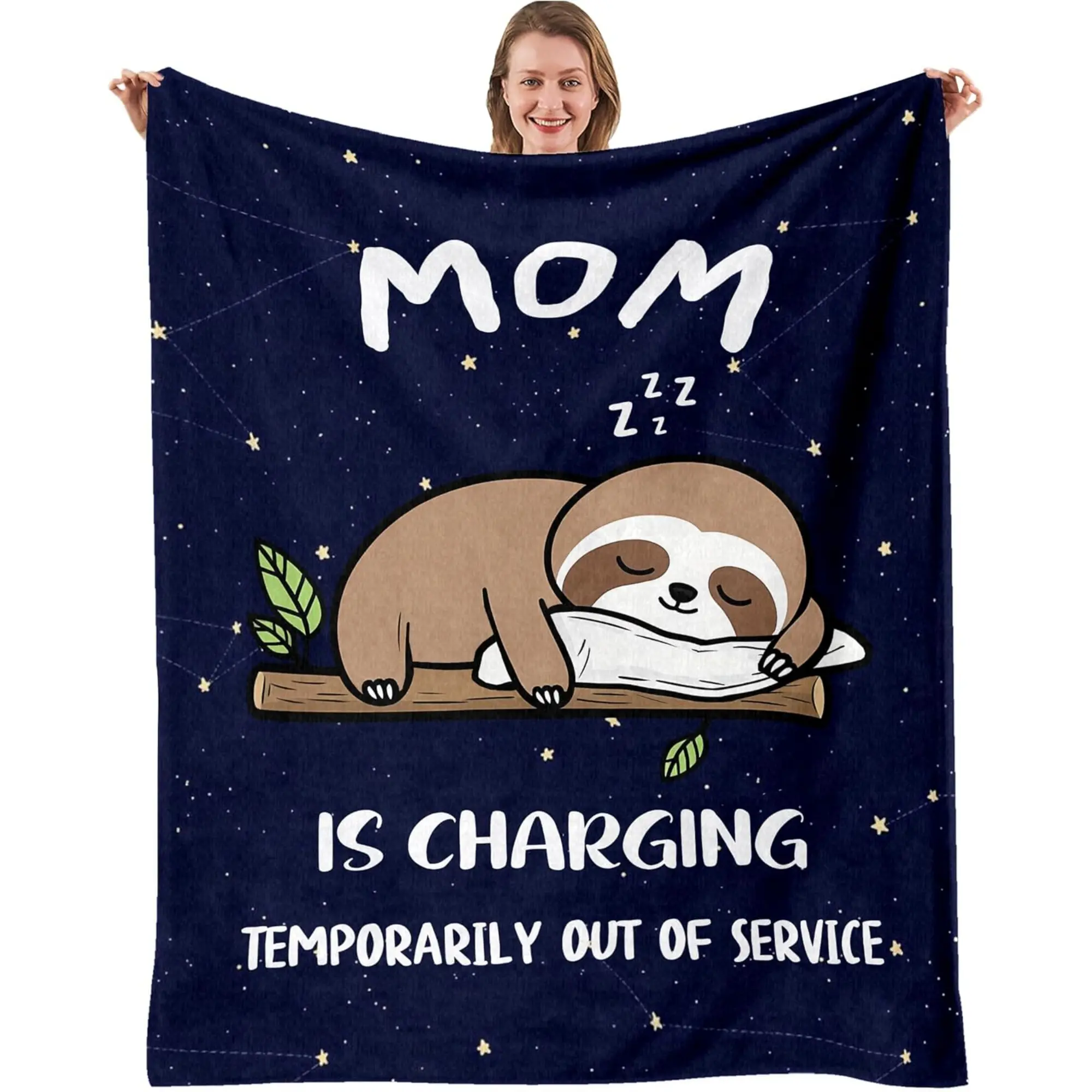 Gifts for Mom Flannel Blanket, Mom Gift from Daughter Son, Mothers Day Birthday Gifts for Mama, Mother is Charging Sloth Throw Blanket