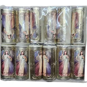 Cirio Pascual Mini Docena 12 Pcs pack -Divina Misericordia 3.5"Tall×1.5"Thick Paschal Candles Vela de Cera Candle for Church Devotional Religious Decor Divine Mercy (Jesus en ti Confio) Recuerdos party favors
