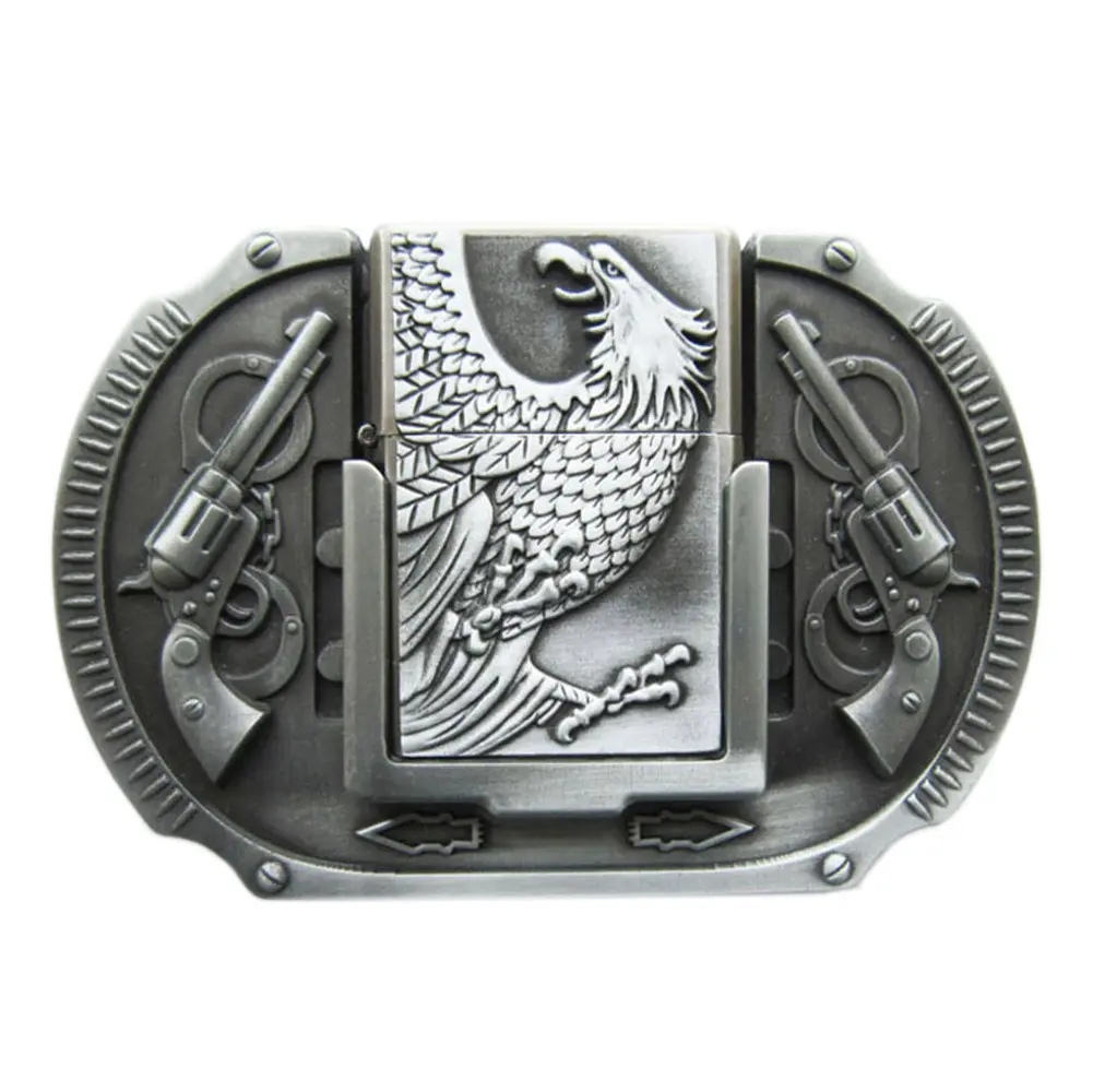 Men's Antique Brushed Silver Western Eagle Buckle Decorated Metallic Clasp Large Belt Buckle - 4.33 inch (110 mm), 1.58 inches, 220 g/7.76 oz Cowboy Aesthetic Fashion Accessory