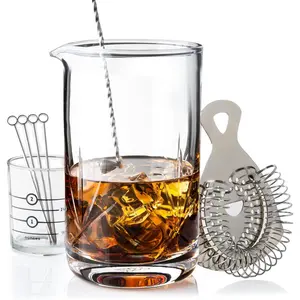 Mixing Glass, Old Fashioned Kit, Large 24 oz   Mixer for Bartenders, 9-  Bar Accessories Set for Manhattans and Other  Drinks