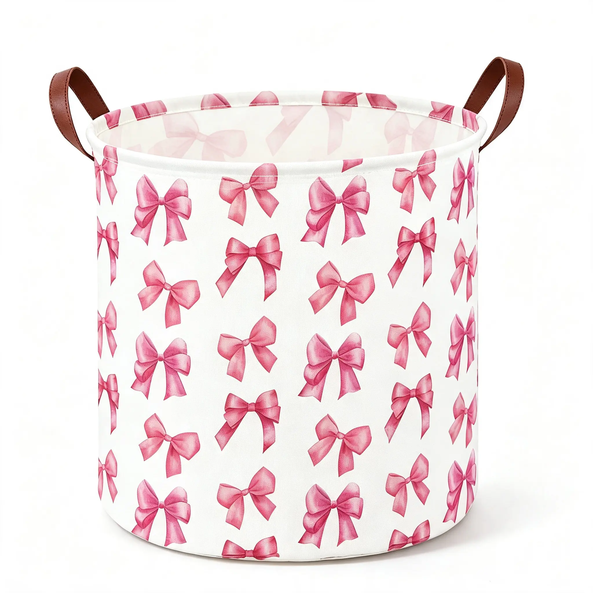 Pink Bowknot Laundry Hamper for Girls - Waterproof, Collapsible Canvas Home Organizer, Nursery & Living Room Storage Basket