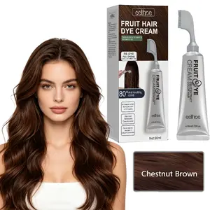 Chestnut Brown Hair Dye Cream 3-in-1 Hair Dye Home Use Dye Comb Integrated Convenient Hair Dye Cream Long-lasting Color No Color Fading Plant Essence No Damage to Hair Highlights Mild Haircare 2.72Oz. /80ml