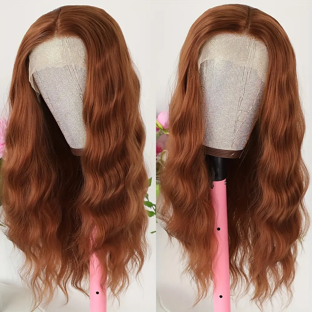 Glamorous Ginger Orange 26" Water Wave Lace Front Wig for Women - Glueless, Heat-Resistant Fiber, Soft & Voluminous Body Wave, Ideal for Daily Use & Events, Water Wave Wig