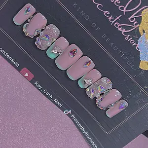 Mint green glam press on nails