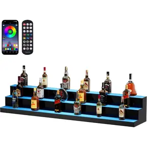 VEVOR LED Lighted Liquor Bottle Display, 2 Tiers 60 Inch Commercial Illuminated Home Bar Shelf, 2 Steps Whiskey Rack Stand, Acrylic Drink Shelves with RF Remote App Control, and Multicolor LightVEVOR Super Brand Day