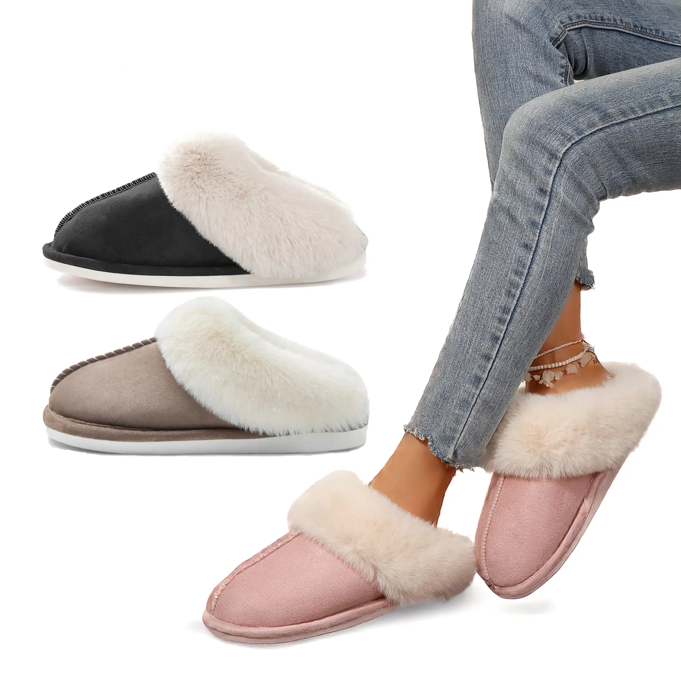 Womens Slippers Memory Foam House Bedroom Slippers for Women Plush Comfortable Faux Lined Anti-Slip Sole Slippers shoes