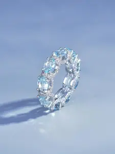 Women's Elegant Light Blue Starry Zircon Ring, Elegant Everyday Ring, Elegant Casual Ring, Geometric Design Jewelry, Copper Material, All Seasons Fashion Accessory
