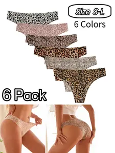 Ice Silk Seamless Fashion Leopard Print Bikini Women's Underwear, Sexy Low Waist Breathable Comfort, All Seasons, 6 Pack