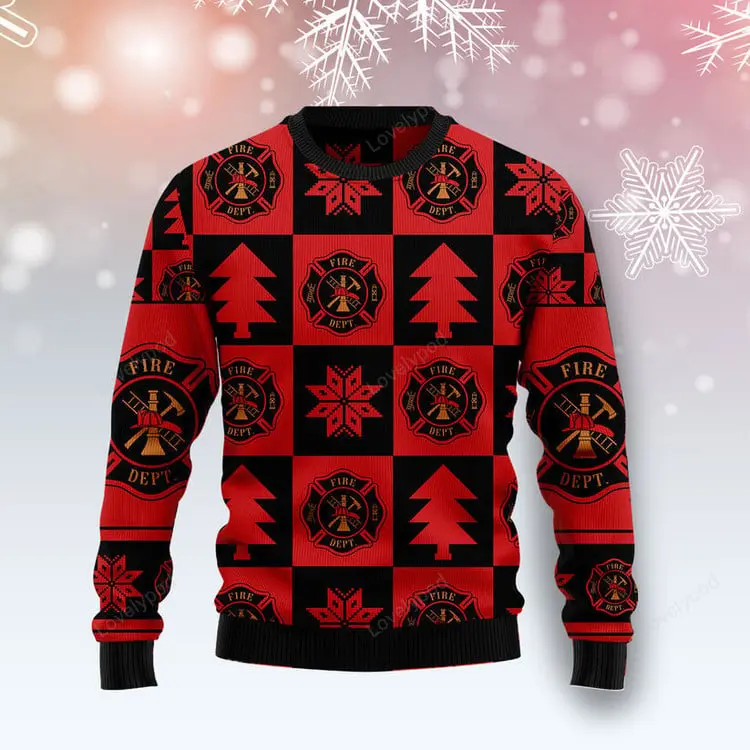 Firefighter Christmas Pattern Ugly Christmas Sweater, Xmas ugly sweatshirt