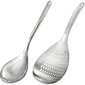 2 Pack 13.6 Inch Large Stainless Steel Skimmer Slotted Spoon, Spider Strainer with Handle and Hanging Holes, Kitchen Fryer Scoop Colander for Cooking Draining and Frying
