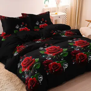 3pcs - Valentine's Day Red Roses Pattern Duvet Cover Set, Decorative Duvet Cover, All-Season Polyester Bedding, Machine Washable - Ideal for New Year, Valentine's, Festival Gift (1 Duvet cover + 2 pillowcases, no filling)