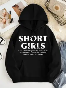 Women's Letter Print Drawstring Pocket Hoodie, Graphic Print Hoodie, Casual Long Sleeve Hooded Sweatshirt for Fall & Winter, Fashion Ladies' Top for Daily Wear