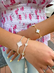 14k GP CZ Mini Tennis Clover Bracelet