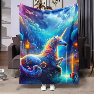 Unicorn Pattern Blanket, Soft Lightweight Blanket, 1 Count Soft Throw Blanket, Air-conditioned Room Blanket, Warm Nap Blanket for Home Office Travel Camping