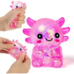 Squishy Fidget Stress Axolotl Toy, Axolotl Squishy Malt Sugar Stress Balls for Adults Kids, Cute Animal Sensory Toys, Squeeze Stretchy Axolotl Stress Toys for Party Favors (Pink)