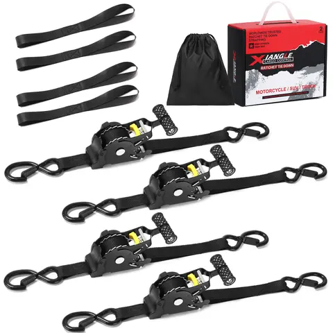 1500lb High Load Capacity Heavy Duty Nylon Retractable Ratcheting Strap Set - 1x100in Braided Durable Materials Webbing, Soft Loop Grip, No-Tangle, Comfortable Padded Handle, Auto-Retract Design, Fits Trucks, Cargo Trailers, Bikes, Fathers Day Gift Option