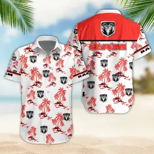 RAM Hawaiian Shirt for Men - Medium Size, Button Front, Short Sleeve, Palm Tree Design, Four-Way Stretch, Comfortable Fit, Ideal for Casual Outings & Formal Events