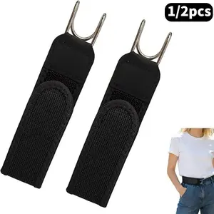 Adjustable Elastic Waistband with Metal Hook, Neutral Fiber Blend, Comfortable Buckle for Dresses, Pants, Jeans, Suits