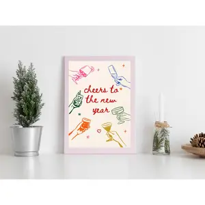 MIRRO Cheers To The New Year, New Year Hand Drawn, Bar Cart Print, Nye Decor, New Years Eve Decorations, Cheers Print