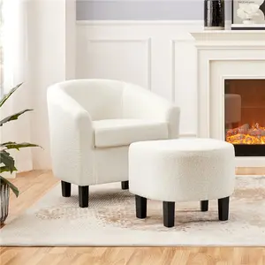 Yaheetech Accent Chair and Ottoman Set, Modern Barrel Chair and Footrest, Comfy Club Chair Armchair and Footstool for Living Room Bedroom Guestroom