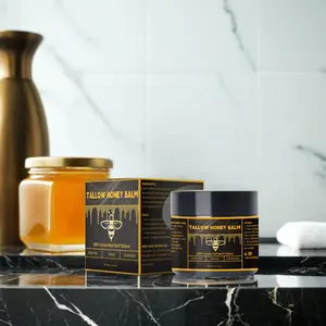 All-Natural Beef Tallow and Honey Balm - Skin Repair Cream for Dry Cracked Skin - Barrier Strengthening Nourishing Moisturizer with Olive Fruit Oil - Soothing and Antibacterial Body Butter - Hydrating Balm - Intensive Soothing Care - Moisturizing