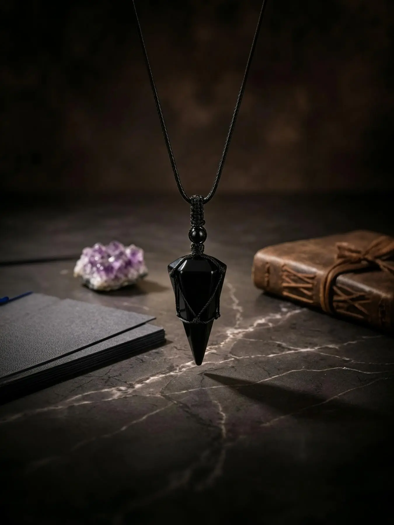 Natural Obsidian Stone Pendant Necklace - Adjustable Black Gemstone Wrap Necklace for Protection & Daily Energy Fashion Pendants Necklace Pendant Jewelry Crystal Necklace#Fashionweek#Fallfreshness#test