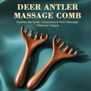 Golden Sandalwood Six-Claw Comb, ZXUNASMR COMB | Deer Antler Design, Scalp Massage & Hair Care, Gift for Health, Beauty and Relaxation Wooden Scalp Massage Brush for Locs Scalp Sweep Detox Comb Daily Evening, Gua Sha,Therapy, curl set Comfort