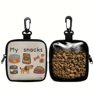 Cartoon Dog Treat Bag with Hook and Zipper, Portable Polyester Pet Snack Pack for Outdoor Activities and Walking, Pet Training Walk Bag