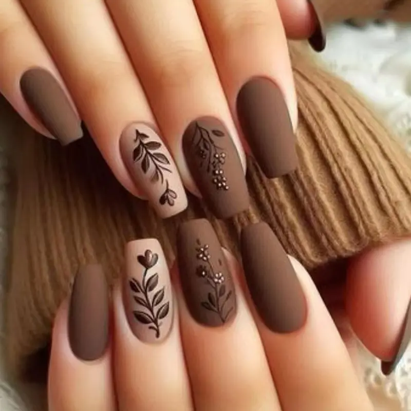 Leaf & Flower Pattern Fake Nails with Nail File & Tape, 24pcs Removable False Nails for Women Girls Nail Art, Effortless Press on Nails Set, Flower Design Nails, DIY Nails Art, Artificial Nails