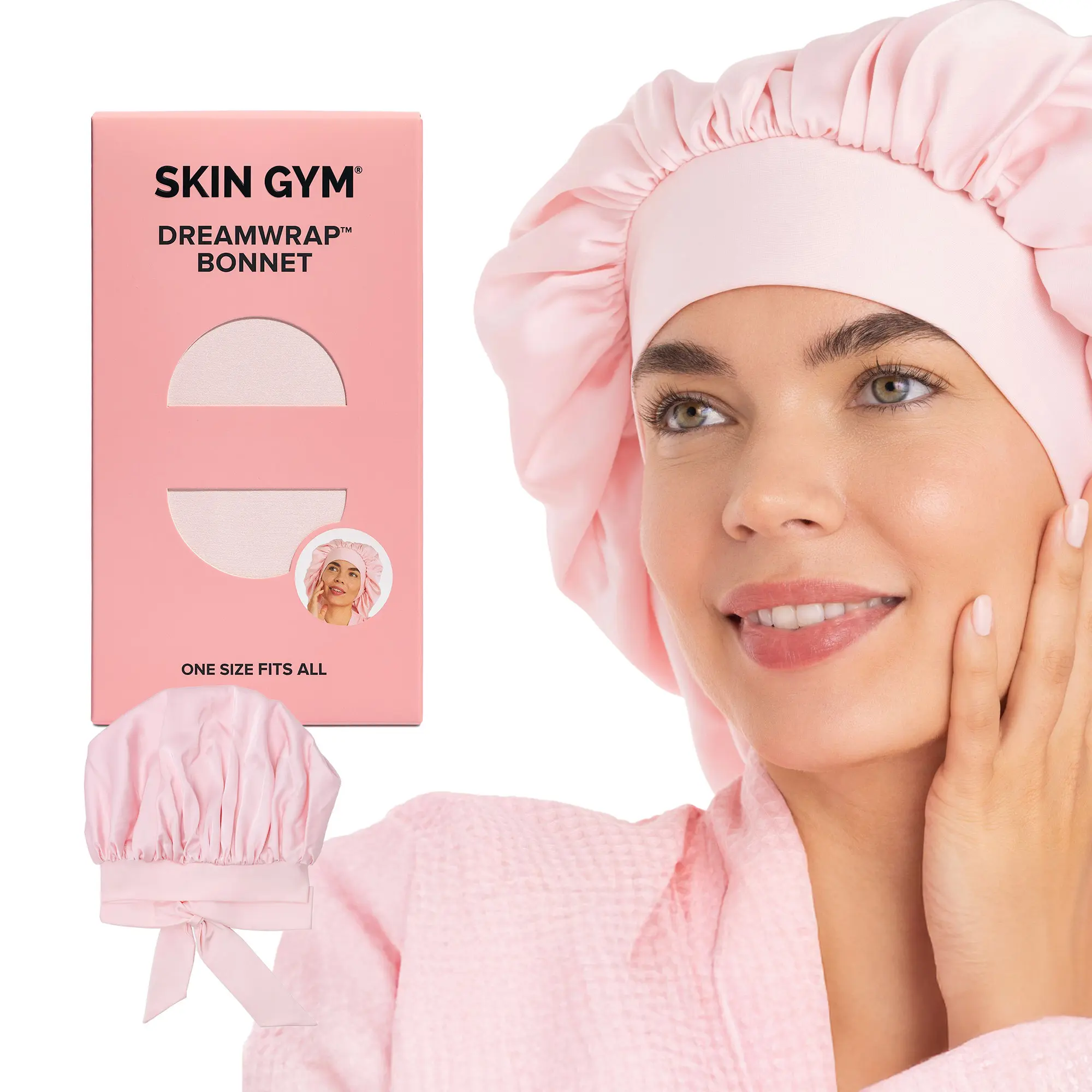 Skin Gym Pink Satin DreamWrap Hair Bonnet Hair Wrap for Sleep | Helps Minimize Frizz & Adjustable Fit