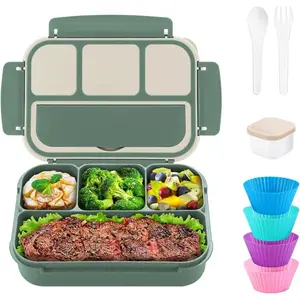 Bento Box Adult Lunch Box, 1200 Lunch Containers for Adults, Storage Container With 4 Compartments, Microwave, Dishwasher Safe, Green