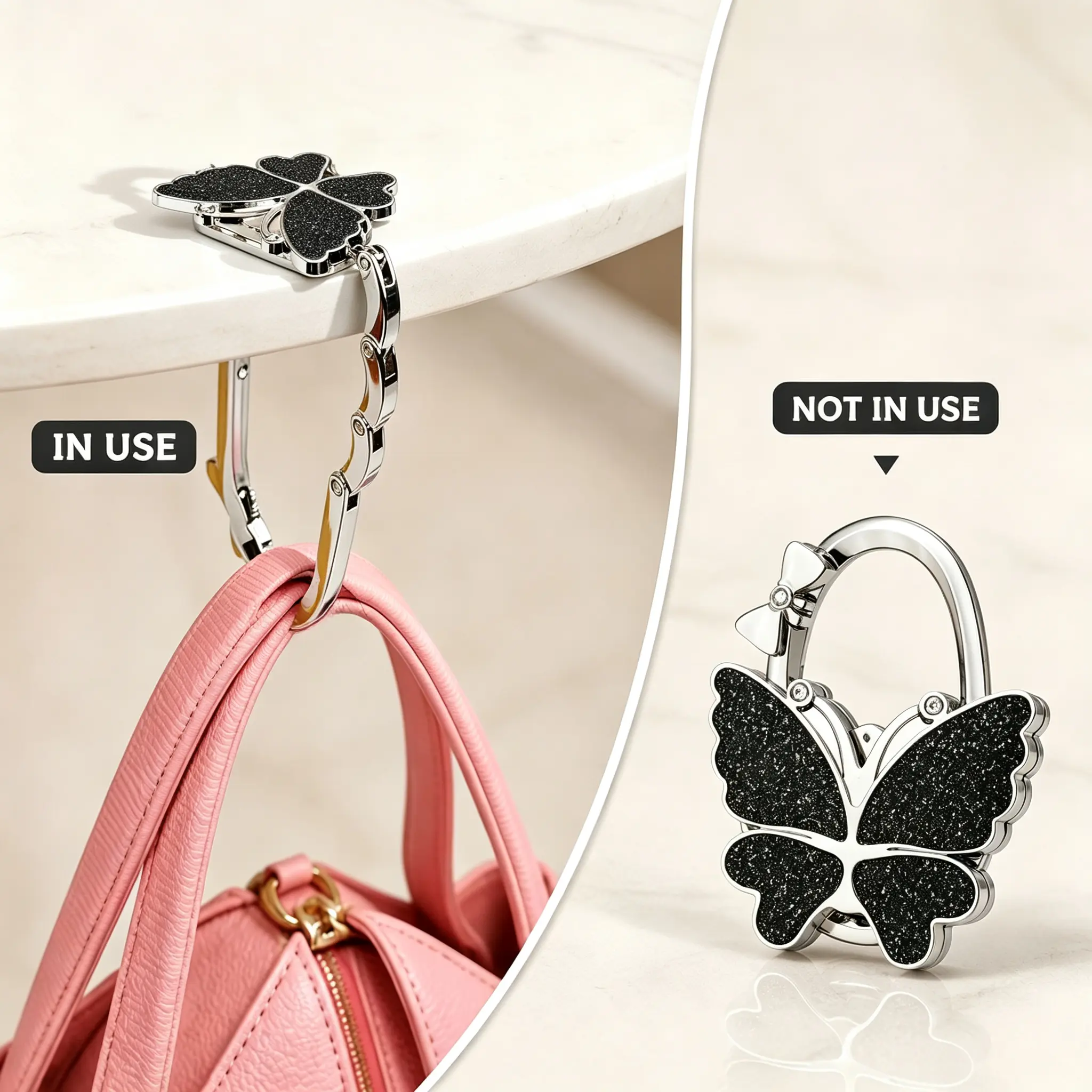 Butterfly Purse Hook, Foldable Portable Handbag Hanger for Table, Stylish Women’s Bag Accessory