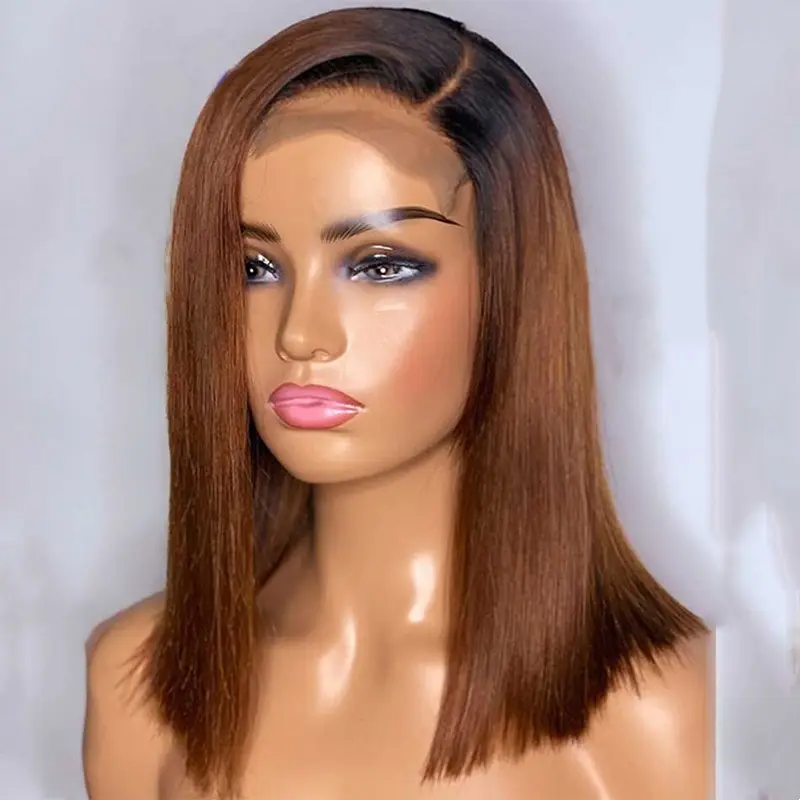 1B/30 Colored Pre Bleached Human Hair Wigs for Women Ombre Honey Brown Straight Human Hair Bob Wig 13x4 HD Transparent Lace Frontal Wig Shoulder Length