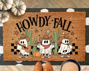 Howdy Fall Doormat, Cute Halloween Decor, Fall Decor, Ghost Cowboys, Halloween Doormat, Fall Porch Decor, Halloween Door Mat, Welcome Mat