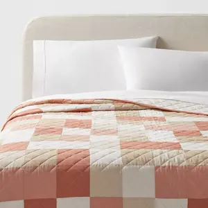 King Pieced Patchwork Quilt Light Pink/Khaki - Threshold: OEKO-TEX Certified, Cotton Fill, Year-Round Comfort