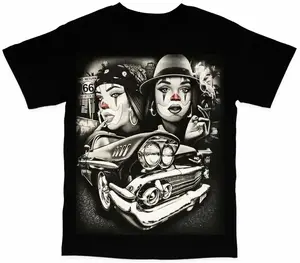 Mens Classic Knitted Short-Sleeve Sporty T-Shirt - Customized FEEGO Tears Of A Clown Chola With Lowrider Bomba Menswear Top