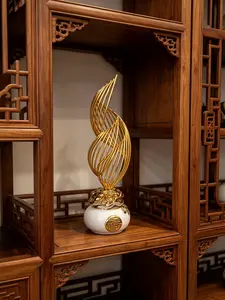 Modern Abstract Gold & White Ceramic & Metal Sculpture, 36cm Tall Decorative Statue, Luxury Home Decor Accent for Living Room & Mantelbedroom decor home essentialsHome Essentialsbedroom decor