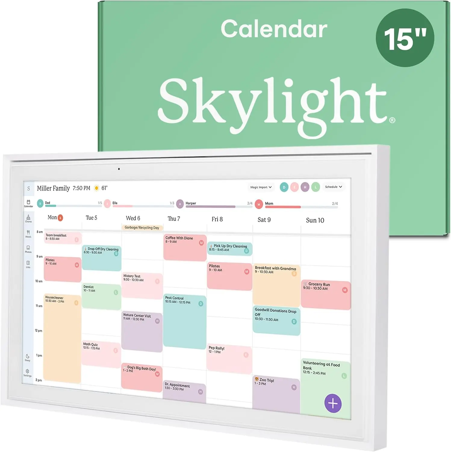 Skylight Calendar – 15" Touchscreen Digital Calendar & Chore Chart, White | Full HD Touchscreen Interactive Display, Great for Organizing your 2026 Calendar, Family Schedules, Wall Mount Included