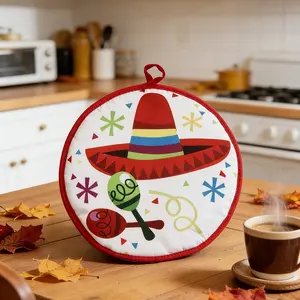 Mexican Thickened Corn Tortilla Insulated Bag, Pure Cotton Round Heat-Resistant Bread Carry Bag, Home Use Food Delivery Bag
